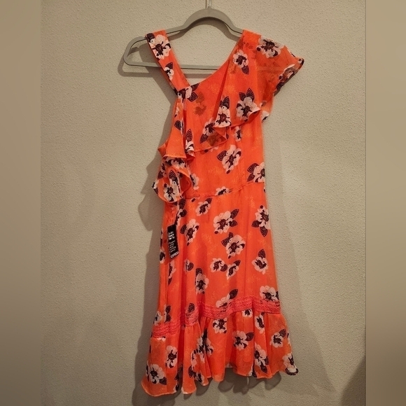Express Neon Orange Floral One Strap Dress Size 8 NWT 90's Y2K style - Picture 1 of 6